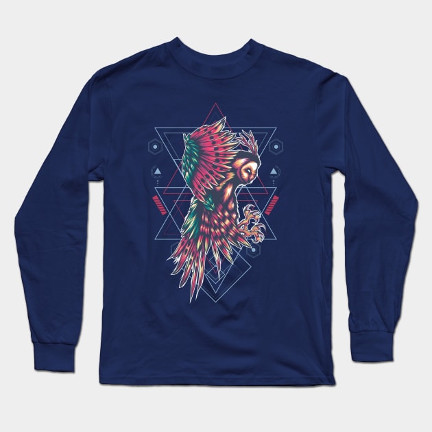 Abstract Geometric Owl Long Sleeve T-Shirt by Kachow ZA